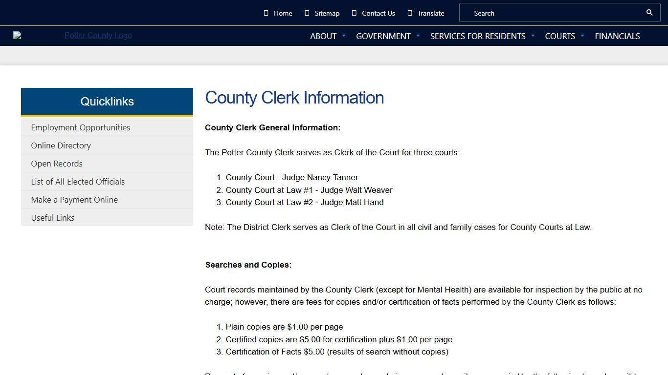 County Clerk Info Potter County, Texas